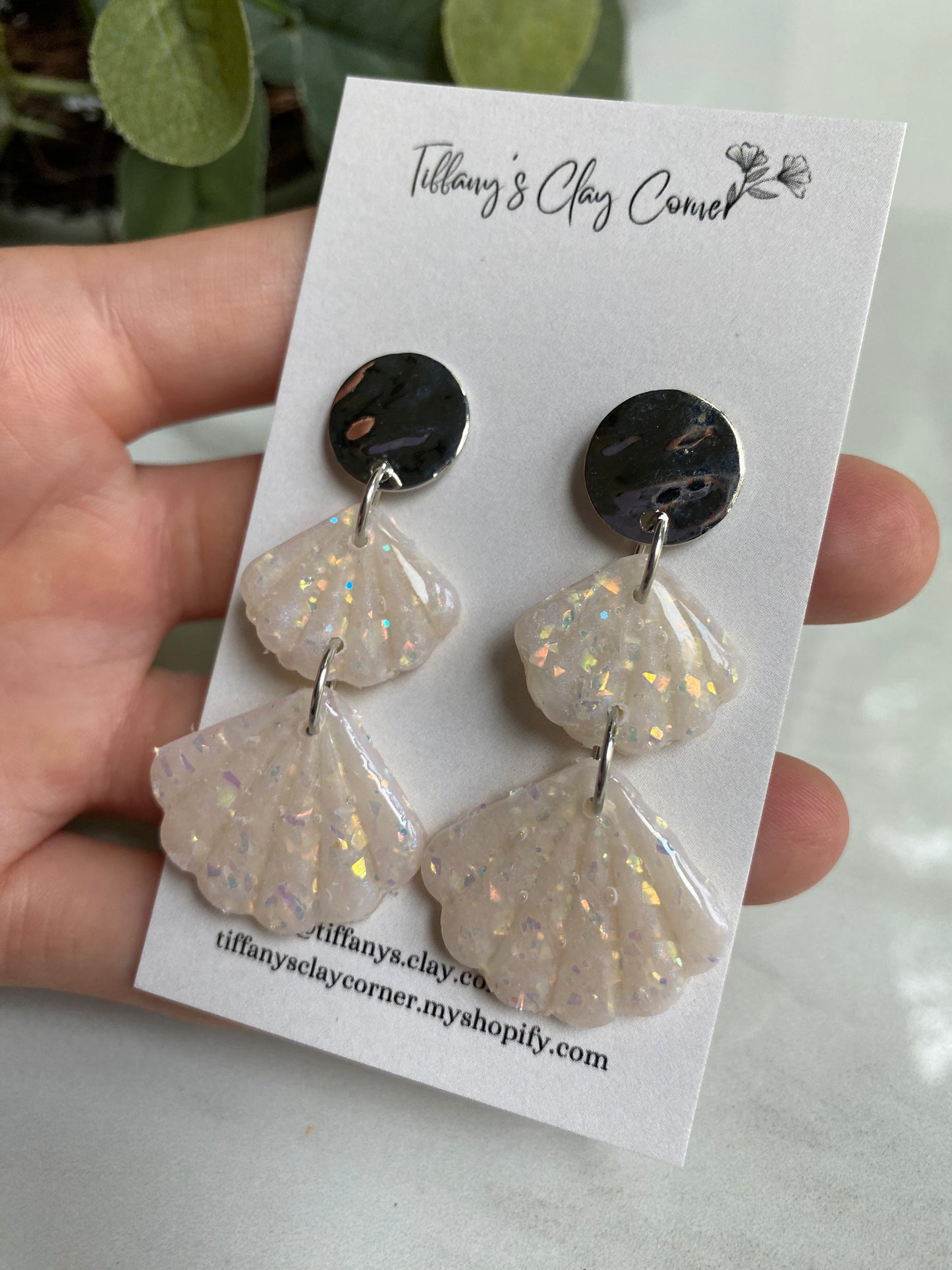 A. Opal Sparkle Shell Clay Earrings