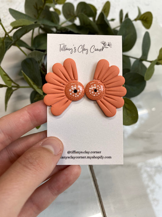 A. Peach Flowers Large Clay Earring Studs