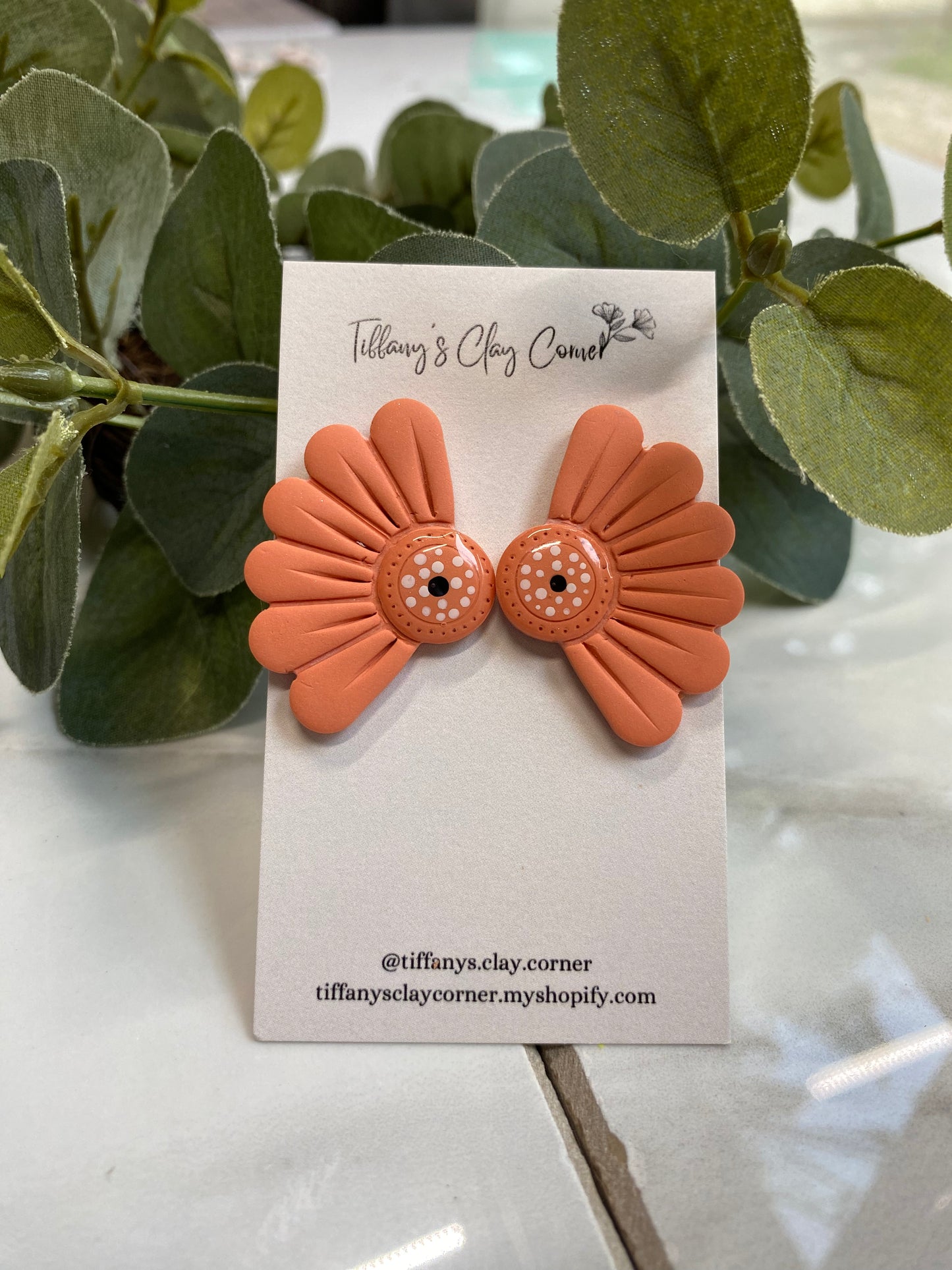 A. Peach Flowers Large Clay Earring Studs