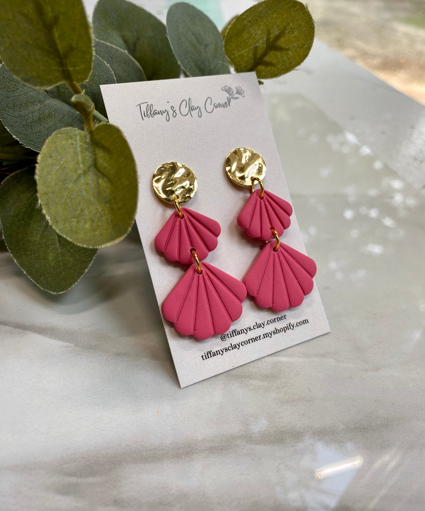 A. Barbie Pink Stacked Shell Clay Earrings