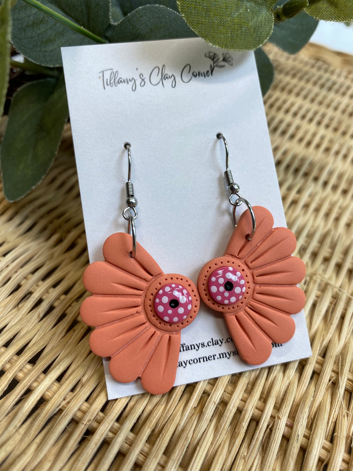 A. Peach Flowers Clay Earrings