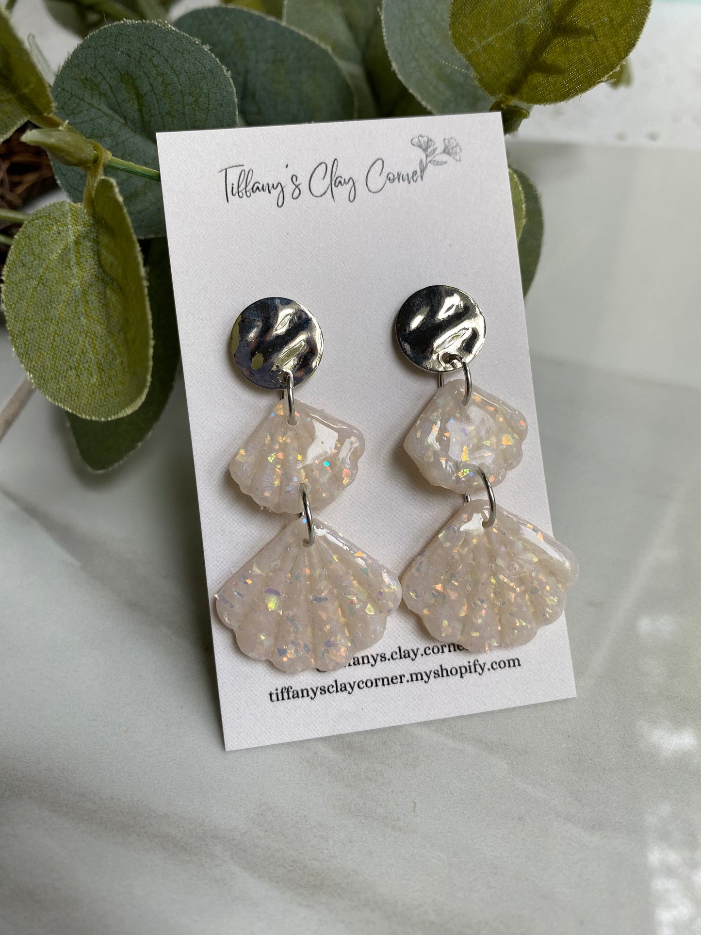 A. Opal Sparkle Shell Clay Earrings