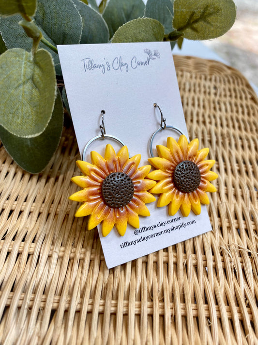 A. Shaded Sunflowers Clay Earrings