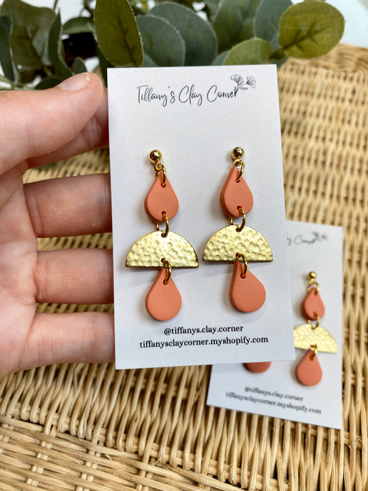 A. Peach Teardrop w/Gold Accents Clay Earrings