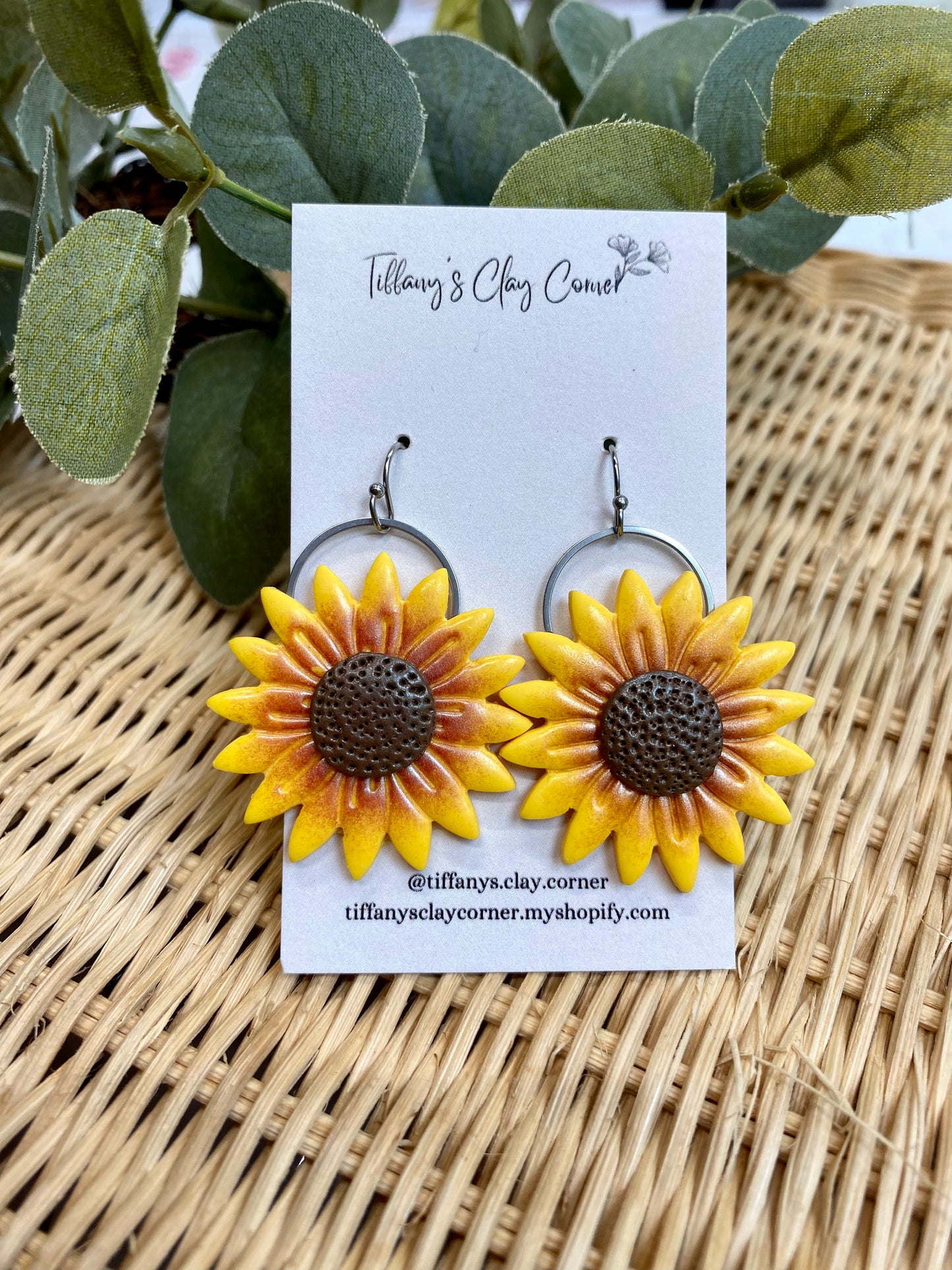 A. Shaded Sunflowers Clay Earrings