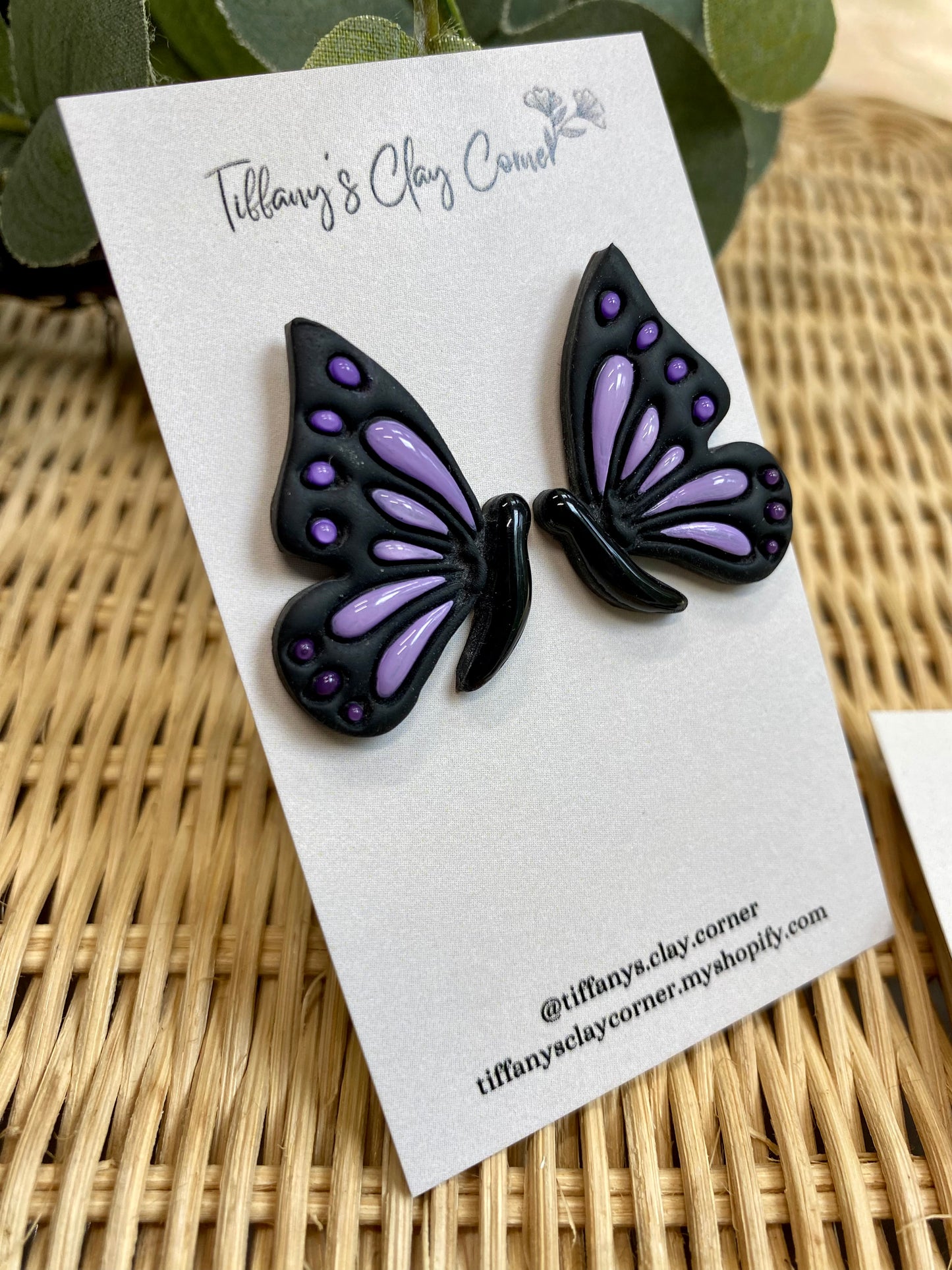 A. Purple Butterfly Clay Earrings