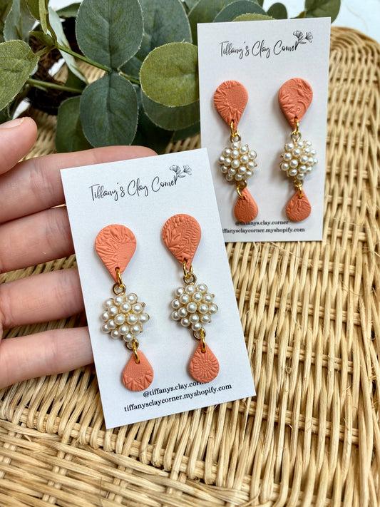 A. Peach Teardrops w/Gold Accents Clay Earring Studs